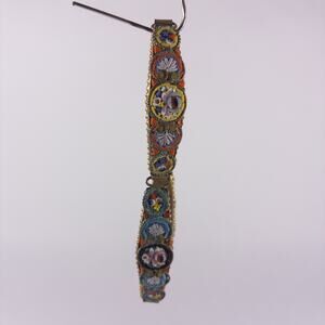 Vintage 1930s Micro Mosaic Floral Glass & Brass 4 Panel Link Bracelet 7.75"